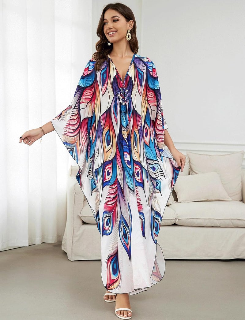 KECVOT Kaftan Dresses for Women Plus Size Batwing Sleeve Caftans Long Bathing Suit Cover Up Maxi Beach Dress Loungewear - Image 4